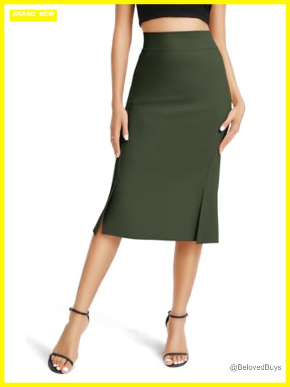 Stretch Fishtail Pencil Skirt High Waist Midi with Slit Office Bodycon - Picture 1 of 5